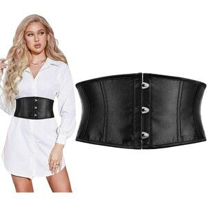 Women's Jacquard Corset Belt Lace Up Bustier Waspie Belt Renaissance Black Gloss